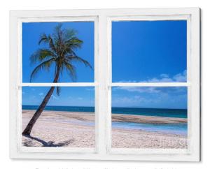 Tropical Paradise Whitewash Picture Window View Art Print